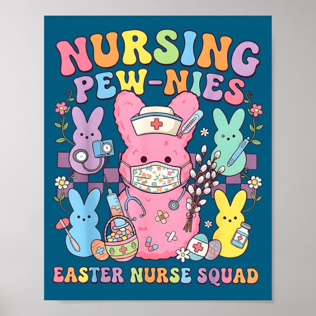 Affiche Infirmière de Pâques rétro lapin équipe de soins i (Devant)