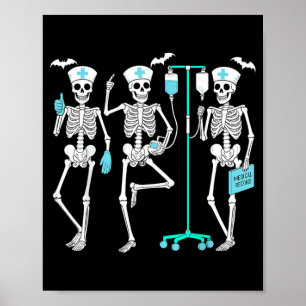 Affiche Infirmière d'Halloween squelette infirmier soins d