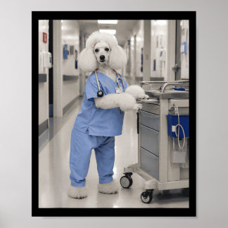 Affiche Infirmière drôle chien médical vintage carrière an