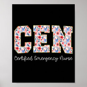 Affiche Infirmière d'urgence certifiée Cen Vintage Fleurs