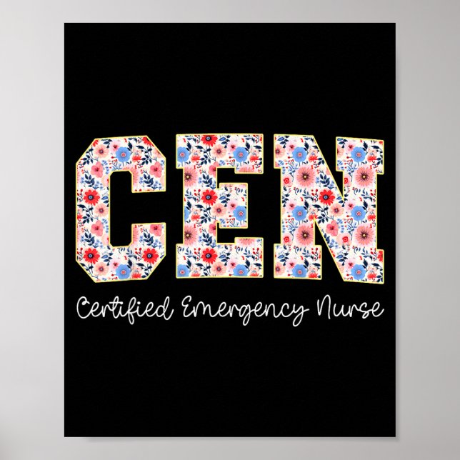Affiche Infirmière d'urgence certifiée Cen Vintage Fleurs  (Devant)