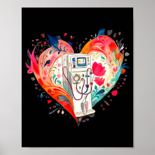 Affiche Infirmière en néphrologie dialyse florale à cœur a
