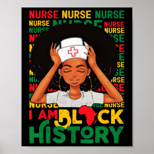 Affiche Infirmière femme noire afro rétro Mois de l'histoi