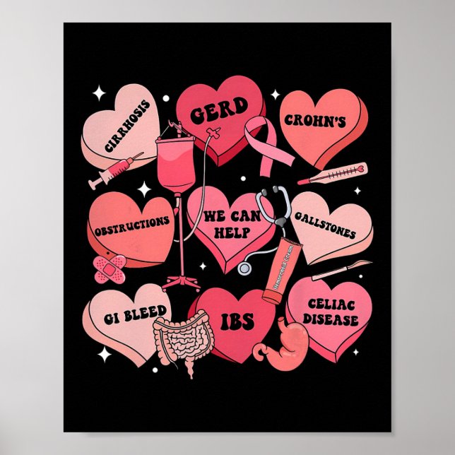 Affiche Infirmière gastro-entérologie Saint-Valentin cœurs (Devant)