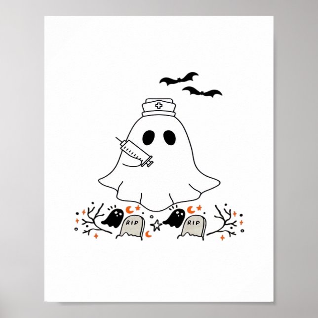 Affiche Infirmière Ghost mignonne Halloween Design T-shirt (Devant)