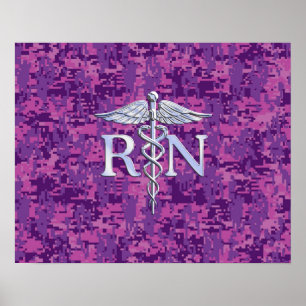 Affiche Infirmière inscrite RN Caduceus sur Camouflage ros
