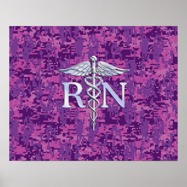 Affiche Infirmière inscrite RN Caduceus sur Camouflage ros (Devant)
