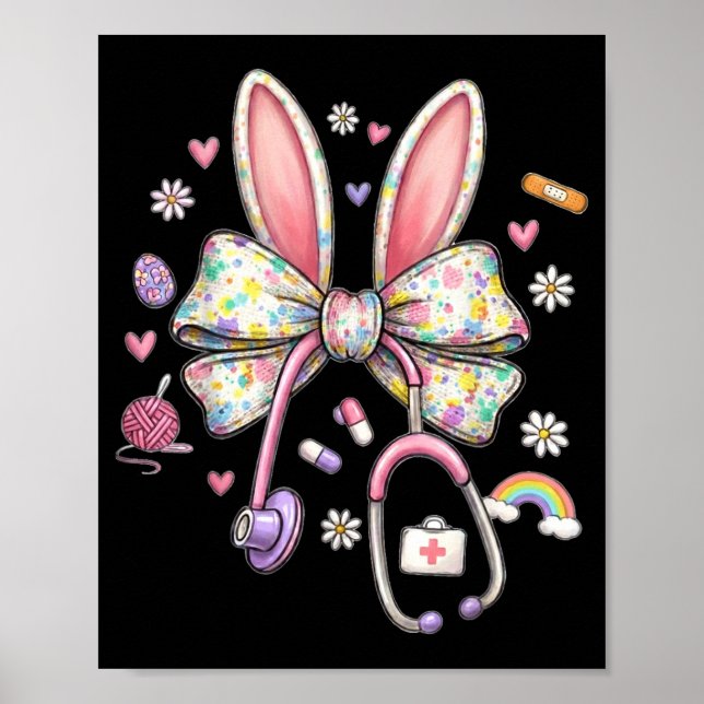 Affiche Infirmière lapin drôle de Pâques infirmière mignon (Devant)