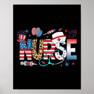 Affiche Infirmière patriotique 4 juillet drapeau américain