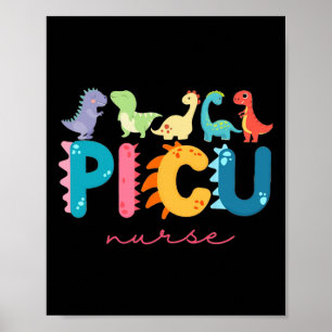 Affiche Infirmière pédiatrique Picu Dinosaures Équipe Picu
