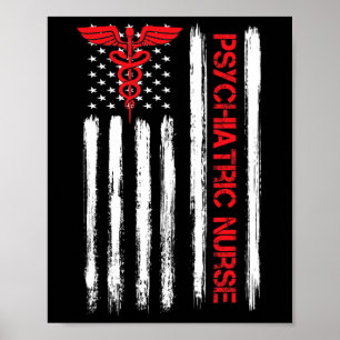 Affiche Infirmière psychiatrique Drapeau américain Rn Sant