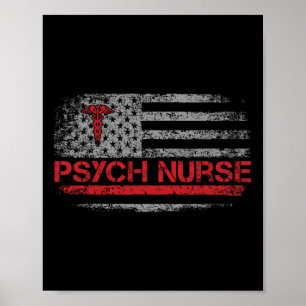 Affiche Infirmière psychiatrique Drapeau Américain Rn Sant