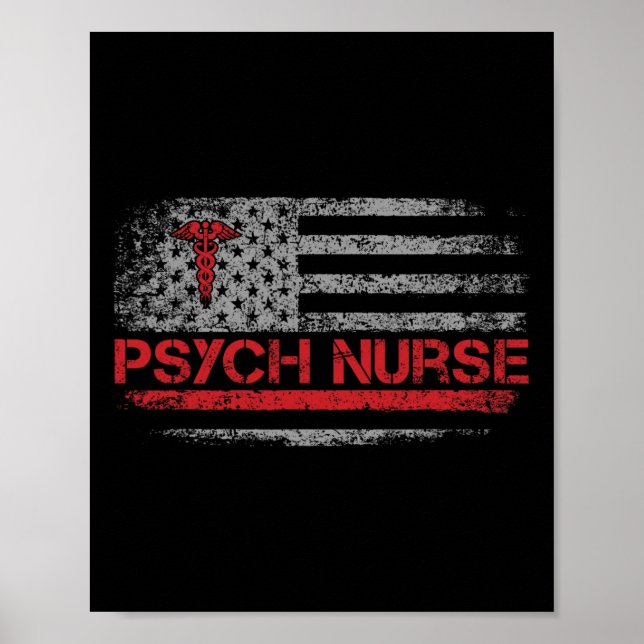 Affiche Infirmière psychiatrique Drapeau Américain Rn Sant (Devant)