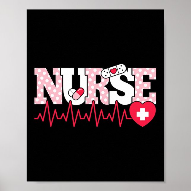 Affiche Infirmière rose mignonne battement de coeur (Devant)