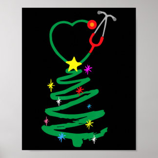 Affiche Infirmière sapin de Noël Stethoscope Infirmières X