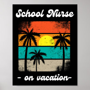 Affiche Infirmière scolaire en vacances plage palmiers cro