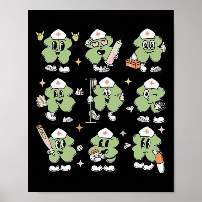 Affiche Infirmière Shamrock drôle et chanceuse Jour de la  (Devant)