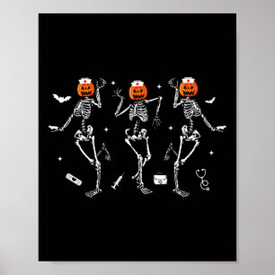 Affiche Infirmière Skeleton Danser Halloween Healthcare Cr