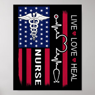 Affiche Infirmière Stéthoscope Battement de coeur Drapeau