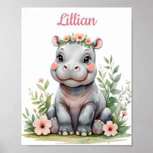 Affiche Infirmière sur mesure Safari de fille Hippo bébé