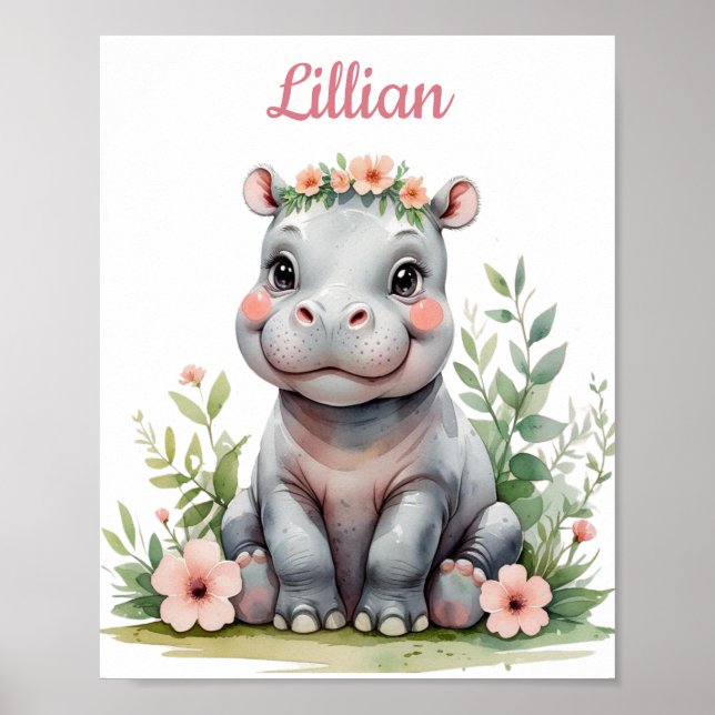 Affiche Infirmière sur mesure Safari de fille Hippo bébé (Devant)