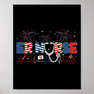 Affiche Infirmière Urgences 4 Juillet Drapeau Américain Pa