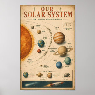 Affiche Infographie éducative vintage sur le système solai