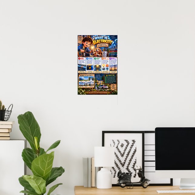 Affiche Infographie Qu'est-ce que l'électricité (Bureau à domicile)