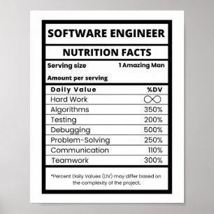 Affiche Ingénieur logiciel Nutrition Facts Cool Tech