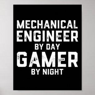 Affiche Ingénieur Mécanique le Jour Gamer la Nuit Mème Pou