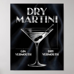 Affiche Ingrédients de cocktail Dry Martini Silver Black B