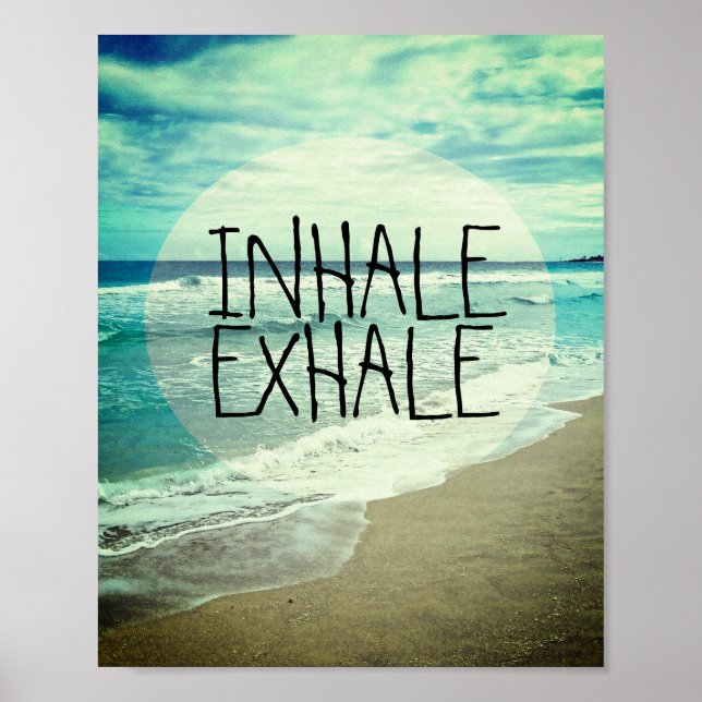 Affiche inhale exhale citation plage océan photo (Devant)