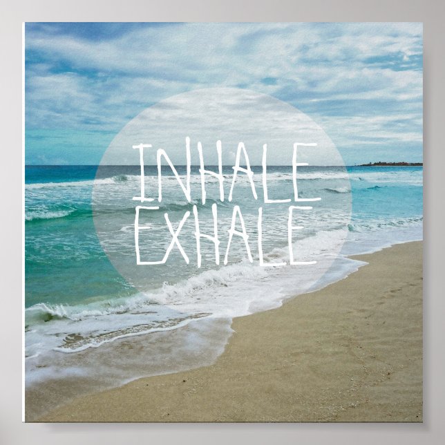Affiche inhale exhale citation plage océan photo (Devant)