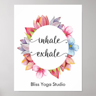 Affiche Inhale Exhale Fleurs Roses Citations De Yoga