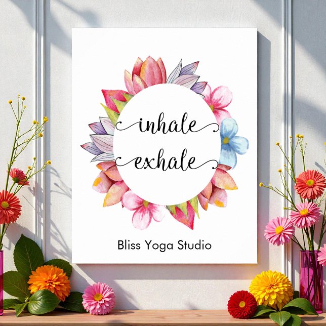 Affiche Inhale Exhale Fleurs Roses Citations De Yoga (Créateur téléchargé)