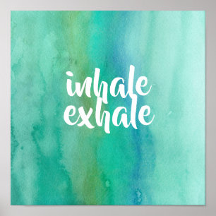 Affiche inhale exhale méditation yoga bleu turquoise spa
