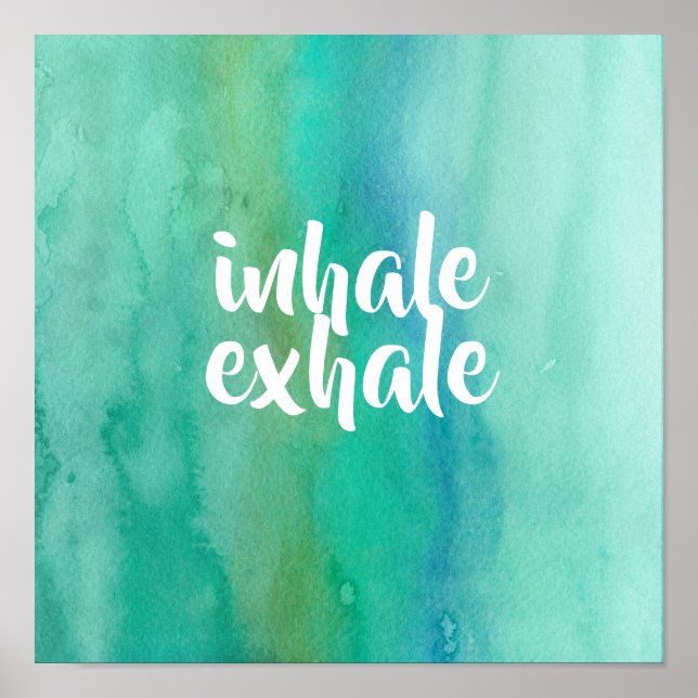 Affiche inhale exhale méditation yoga bleu turquoise spa (Devant)