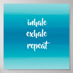 Affiche inhale exhale turquoise et bleu rayures spa