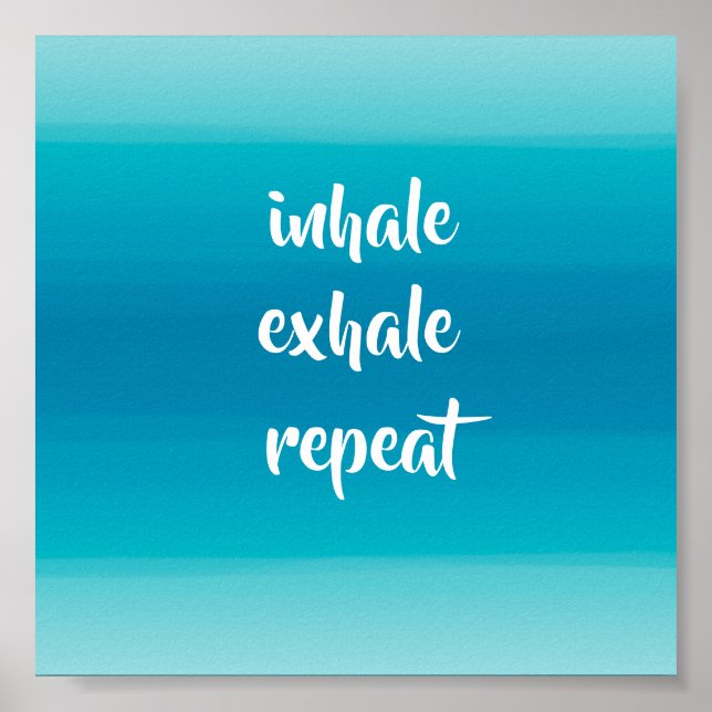 Affiche inhale exhale turquoise et bleu rayures spa (Devant)