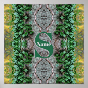 Affiche Initiale de monogramme personnalisé avec feuilles