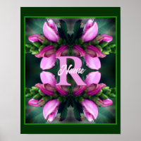 Initiale de monogramme personnalisé Fleur rose Art