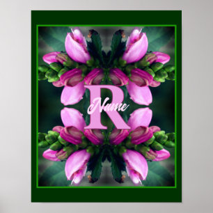 Affiche Initiale de monogramme personnalisé Fleur rose Art