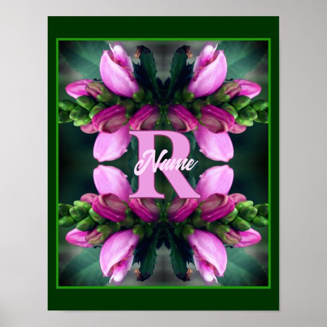 Affiche Initiale de monogramme personnalisé Fleur rose Art (Devant)