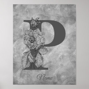 Affiche Initiale P élégante monogramme Pivoine Personnalis