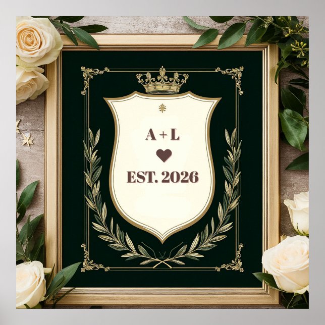 Affiche Initiales de mariage royales avec couronne (Devant)