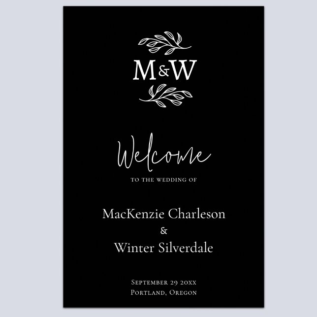 Affiche Initiales de monogramme de couple de mariage botan (Modern minimalist wedding couple monogram initial wedding welcome sign)