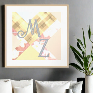 Affiche Initiales de monogramme plaid abstrait géométrique