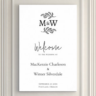 Affiche Initiales mariage Monogramme Couple Accueil Botani