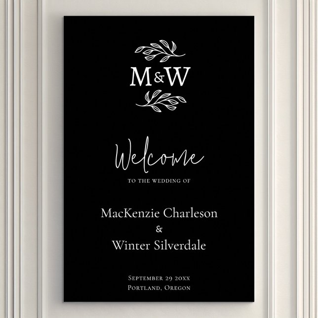 Affiche Initiales mariage Monogramme Couple Accueil Botani (Modern minimalist wedding couple monogram initial wedding welcome sign)