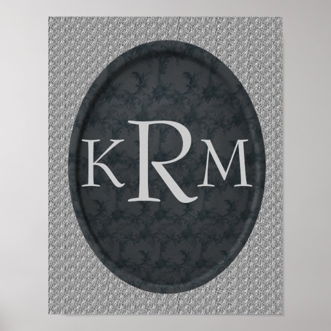 Affiche Initiales Monogramme Élégant Fleur Noir  (Devant)